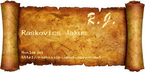 Raskovics Jakus névjegykártya